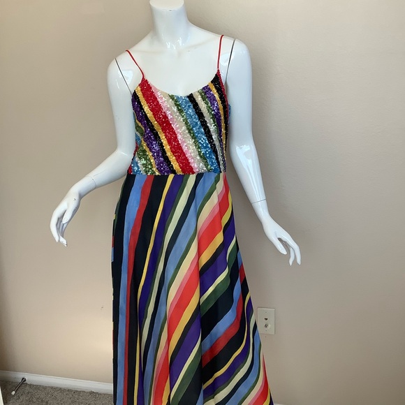 Rare Find! TaTa Naka Sequin and Silk Multicolor Striped Maxi Dress - Picture 1 of 10